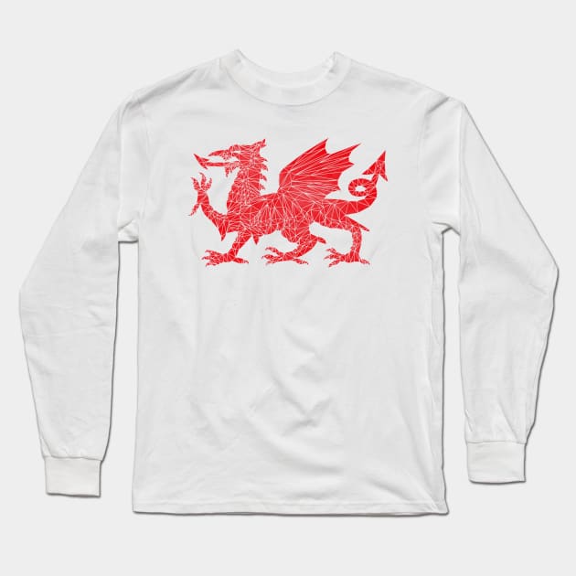 Geometric Welsh Dragon Long Sleeve T-Shirt by jonrjones